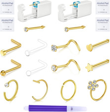 Nose Piercing Kit - 2 Packs Self Piercing Gun with Studs  Rings, Disposable Saf