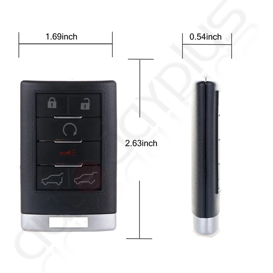 Chaveiro de carro com 2 controles remotos para Cadillac Escalade 2007 2008 2009 2010 2011 2012 2013 - Imagem 2 de 4