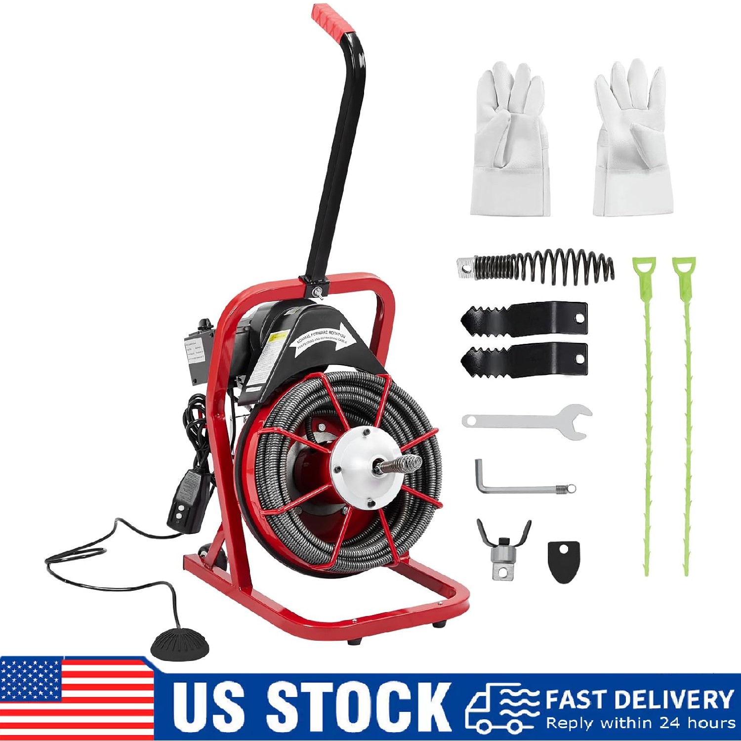 Drain Cleaner Machine Portable Electric Drain Auger 50 FT x 3/8 Inch Auto Feed
