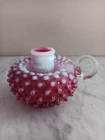Fenton Cranberry Opal Hobnail Candleholder