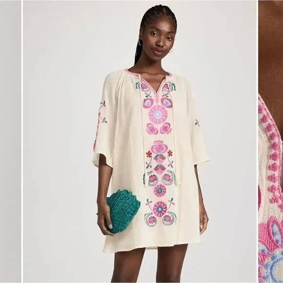 Tunique Fleurie Antik Batik En Soie - Taille 36, Couleur Mauve/rose/vert, Très Bon état Occasion