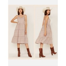 Madewell Gingham Sweetheart Ruffle-Tiered Midi Dress In Rainwashed Peri- Size 6