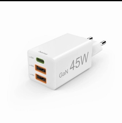 Hama Schnellladegerät Stecker, GaN, 1x USB-C, 2x USB-A, Mini-Ladegerät, PD, 45 W