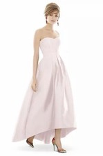ALFRED SUNG Blush Strapless Satin Hi-Low A-Line Dress Pleated Pockets 22W