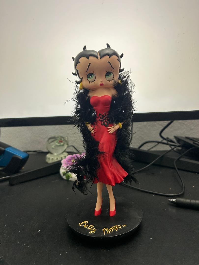 Betty Boop Figurine Red Dress Black Feather Shawl Collectible