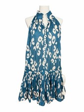Zimmermann Teal & Light Beige Patterned Cotton Dress Sleeveless Crochet