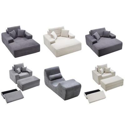 Uimoso Adjustable Oversized Chaise Lounge Chair Lazy Sofa Bed in Grey/Beige