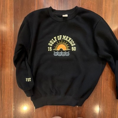 FDT Fleece Embroidered Graphic Pullover Sweatshirt Black Crew Neck M