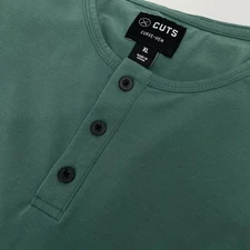 CUTS Henley Shirt XL Green Long Sleeve Curve Hem Pyca Pro Stretch Mens MT10009
