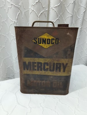 Vintage Sunoco Mercury Motoroil Can 2 Gallons Empty Patina 
