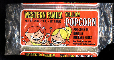 Vintage WESTERN Family YELLOW 2lb POPCORN Plastic BAG Empty 1994