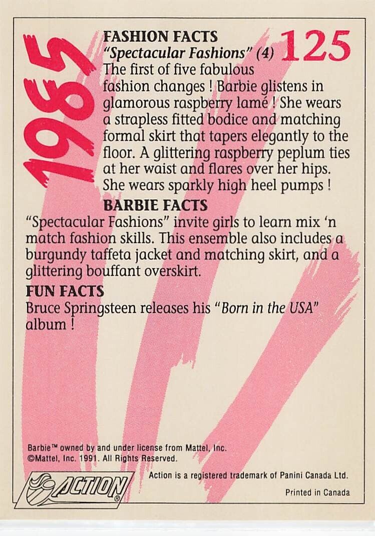 1991 Action/Panini Another First For Barbie 1985 #125 Spectacular Fashions 4