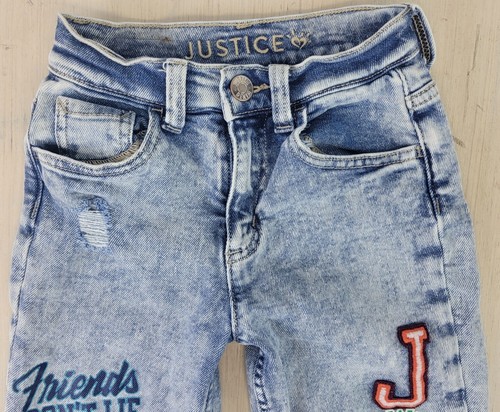 Justice X Stranger Things Denim Mini Mom Jeans Patched Girls Size 8 - Picture 5 of 15