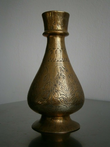 Ancient Bronze Chiseled Vase Art Decor Islamic Persian Indian Oriental