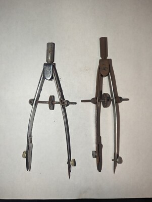 Vintage set of 2 compasses drafting machinist leatherwork 6''