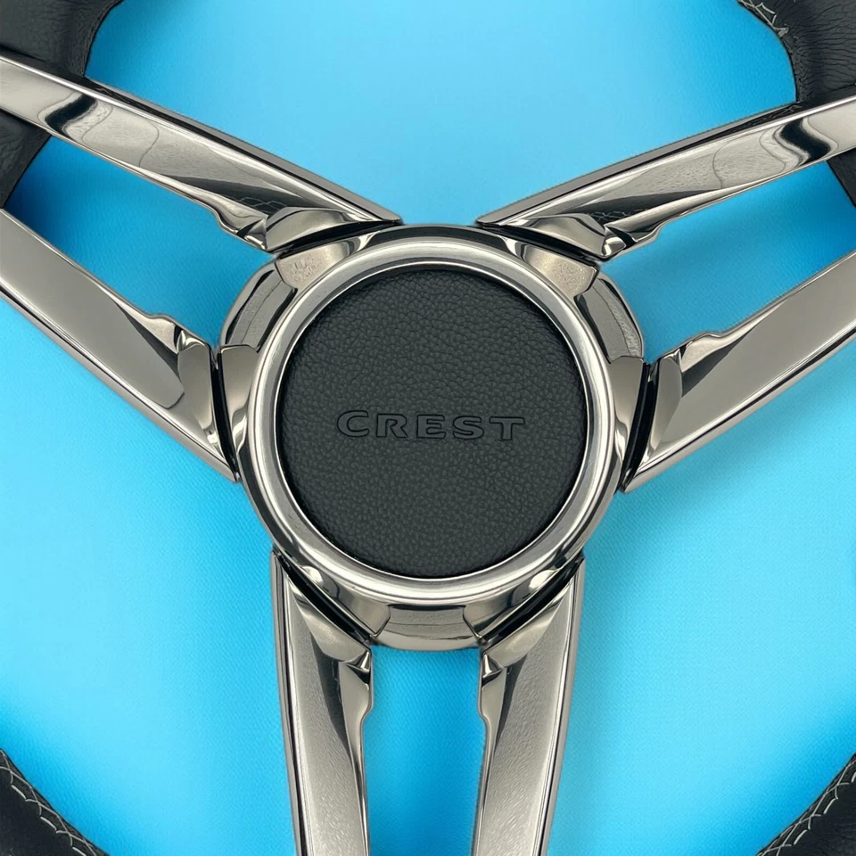 Volante de barco Caneva radios de acero inoxidable llanta de cuero | logotipo de barco con escudo Foto 4 de 4