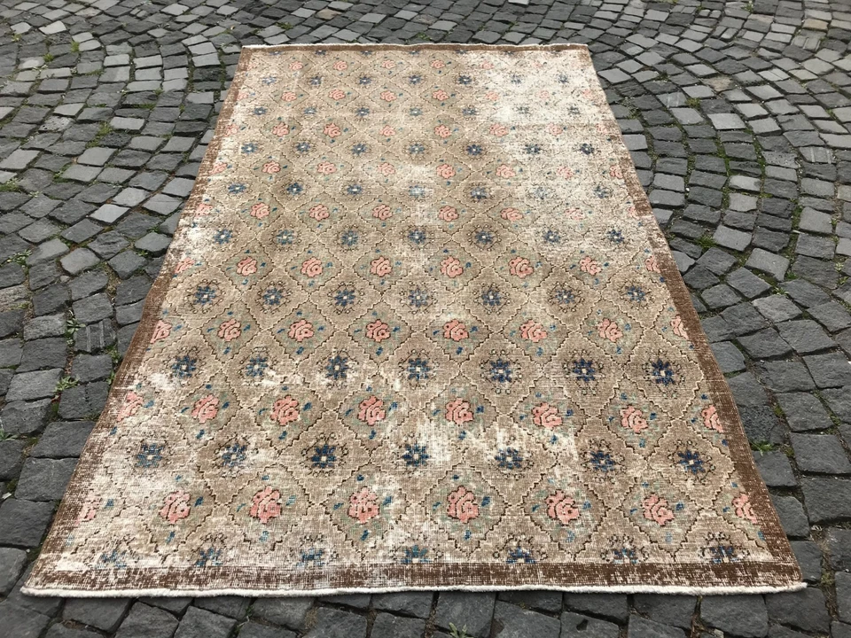 Tapete turco antigo tapete de área boêmio tapete Oushak tapete vintage tapete de lã feito à mão - Imagem 3 de 4