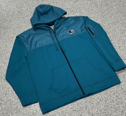 San Jose Sharks NHL Hockey Official Full Zip Hooded Jacket Blue Men’s Sz Large - Picture 1 of 11