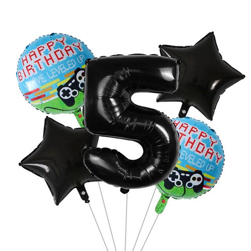 Gamer BLACK 30'' Age Number Happy Birthday 5 Helium Party Balloons computer game - Picture 8 of 13