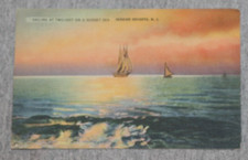 Vtg Linen Postcard: Sailing At Twilight On A Sunset Sea - Seaside Heights, N