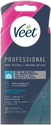 VEET Professional Wax Strips Face Bikini & Underarm, Sensitive Skin, Almond Oil
