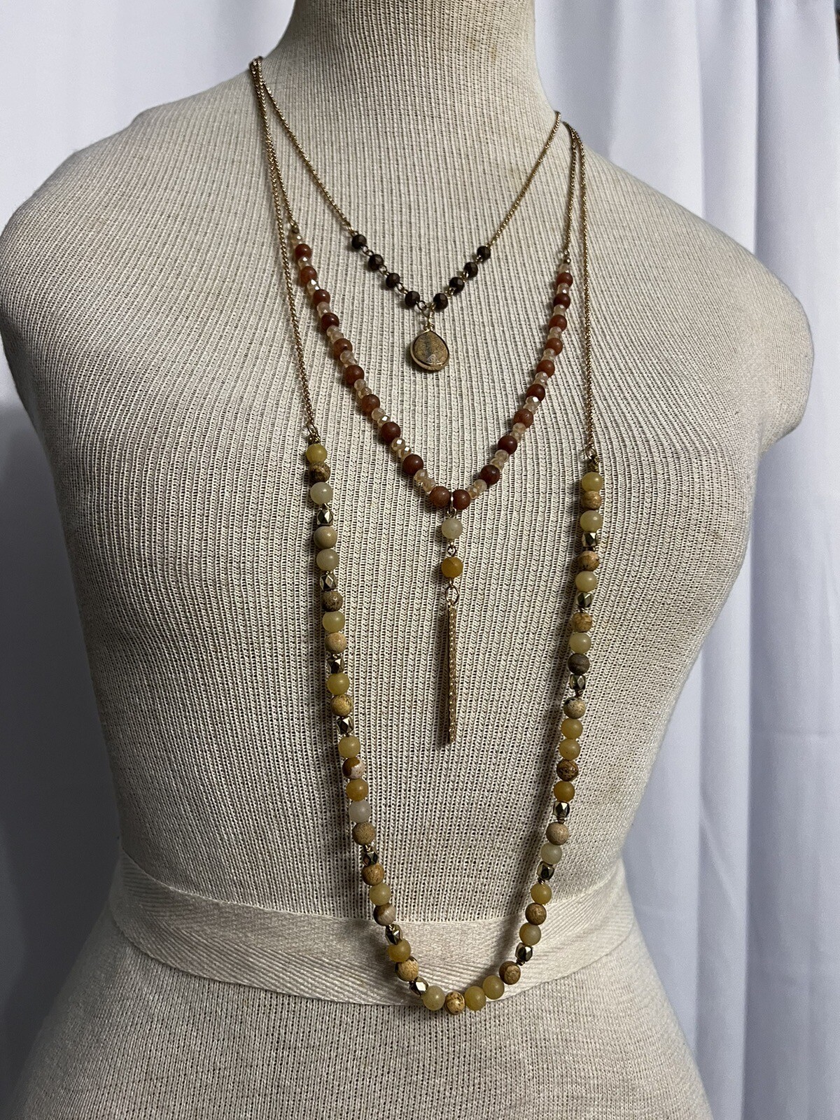 Natural Stone Gold Tone Stackable Detachable Neck… - image 4