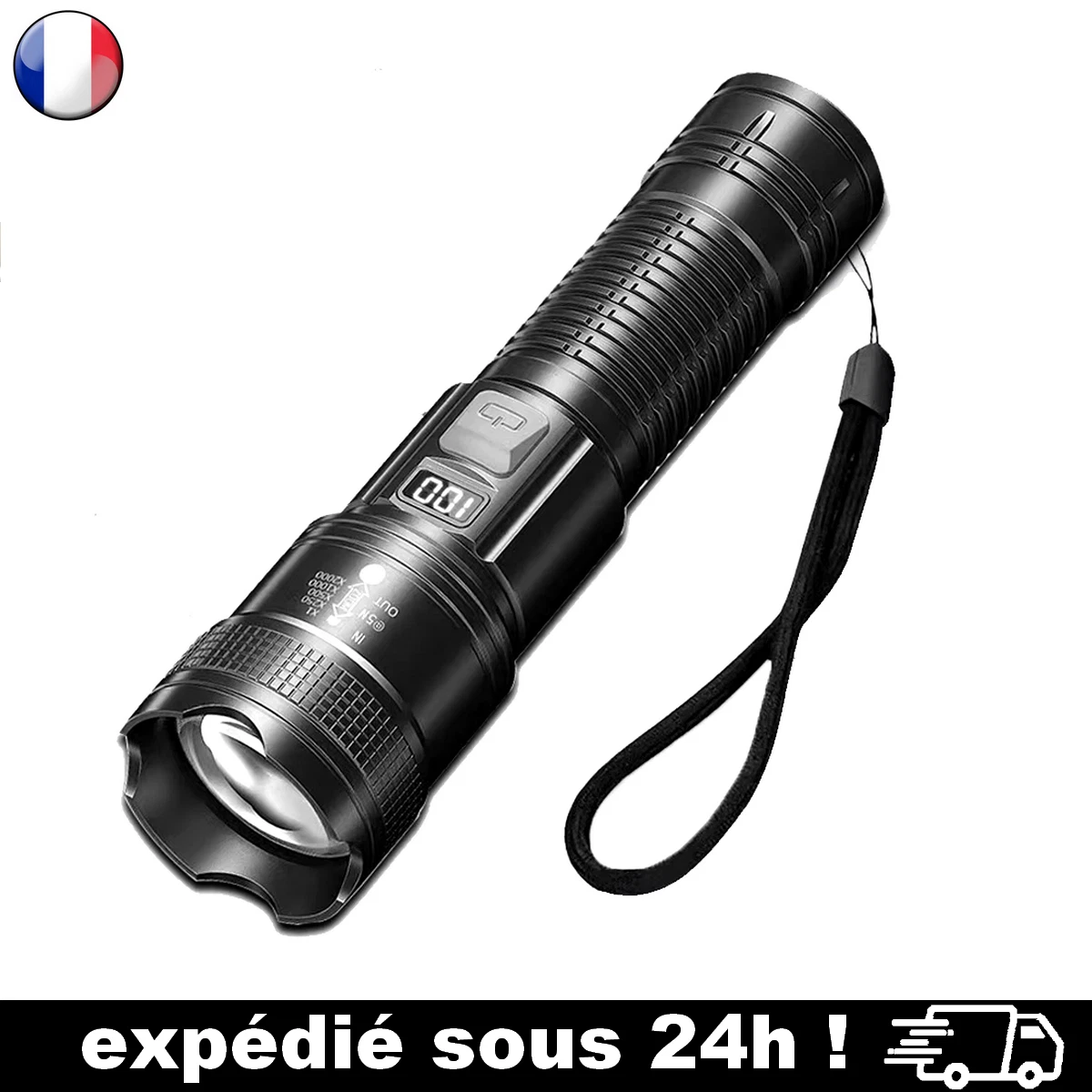 Lampe Torche LED Shadowhawk Ultra Puissante 500000 Lumens – Rechargeable USB – Noire