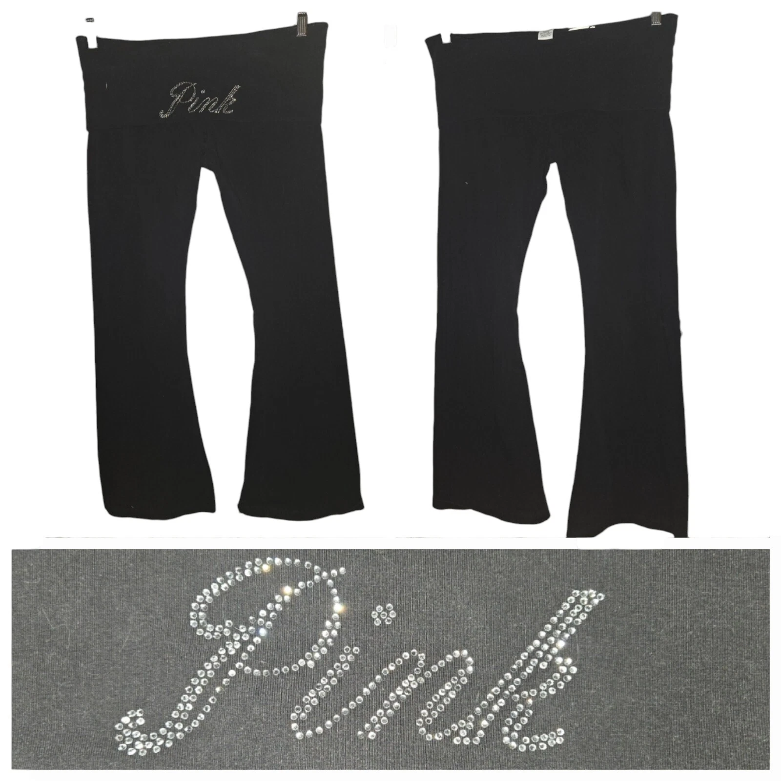 victoria-secret-vs vintage foldover yoga flare solid bling pants