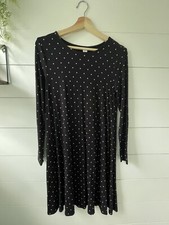 Old Navy T-shirt Dress XS Black Polka Dot Long Sleeve Stretch Rayon Knee Length 