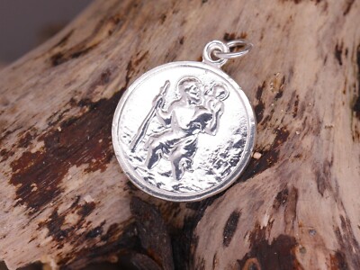 Sterling Silver St Saint Christopher Pendant Travel Protection Necklace 925