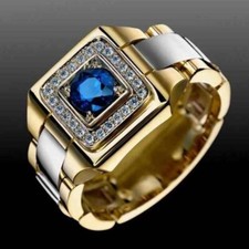 2 CT Simulated Sapphire Women Ring for Her 14K Gold Plated Royal Christmas Gifts