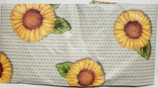 Peva Vinyl Printed Tablecloth, 52" x 90" Oblong, SUNFLOWER ON BLUE STRIPES, P T
