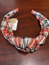 NEW J Crew Crewcuts Tartan Plaid Knot Headband Ivory Red Dusty Sage Green OS NWT