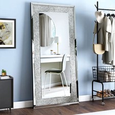 Luxury Rectangular Crushed Diamond Wall Mirror Elegant Silver Decor Mirror USA