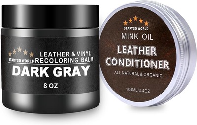 Leather Recoloring Balm with Mink Oil Conditioner, Dark Gray 