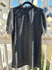Gap Dress Women’s Size XL Black Lace Short Sleeve Button Closure Lined Goth