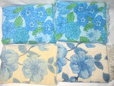 Vintage fringed towel floral green BLUE CANNON / JC Penny Made In USA (B21).