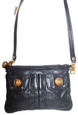 Marc Jacobs Black Leather Crossbody Bag Messenger Brass Hardware