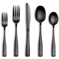 20 Pcs Black Silverware Set, Food-Grade Stainless Steel Flatware Set for 4, Squa