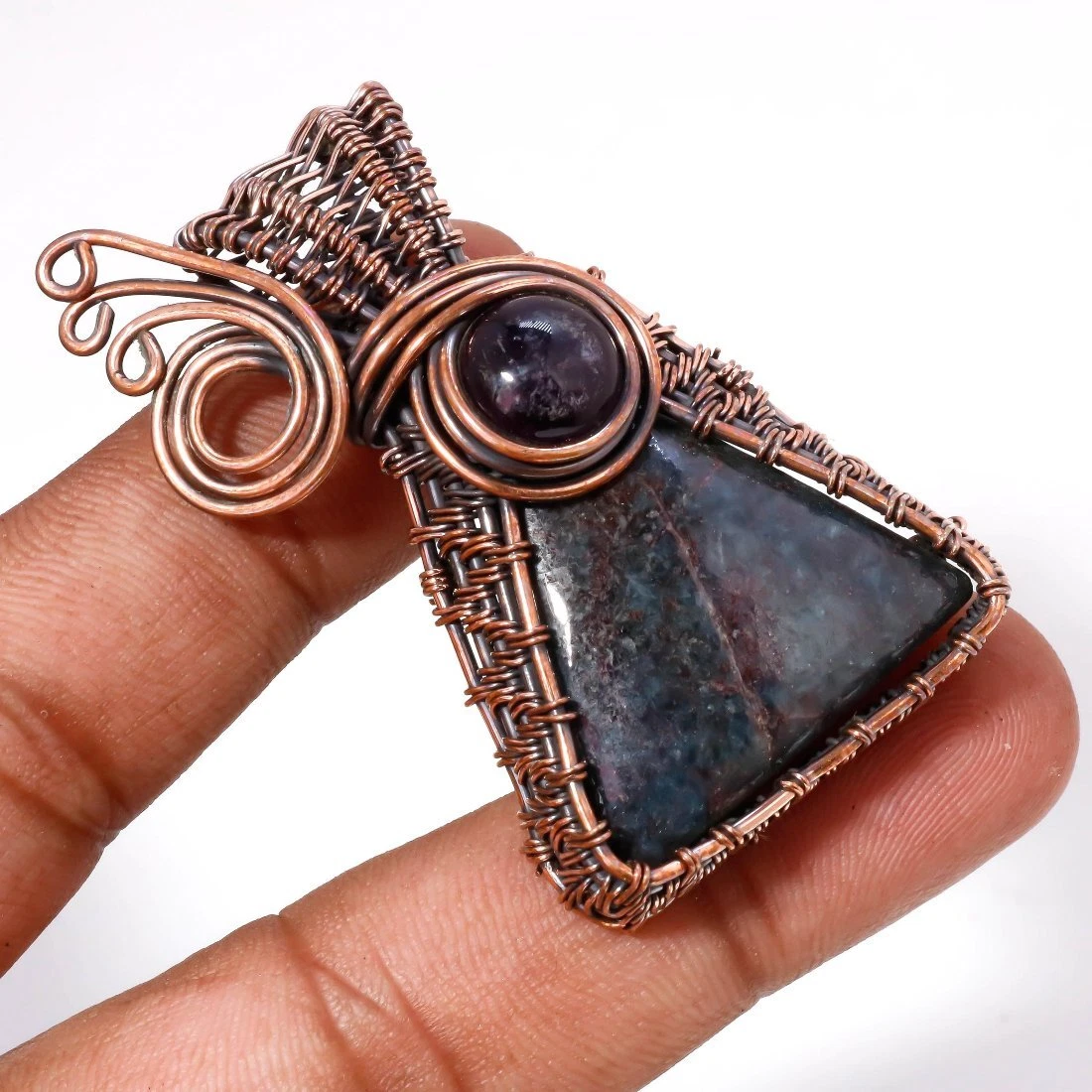 VETEMENTS Ciondolo pietra preziosa apatite ametista fatto a mano regalo filo rame gioielli 1 9" d5