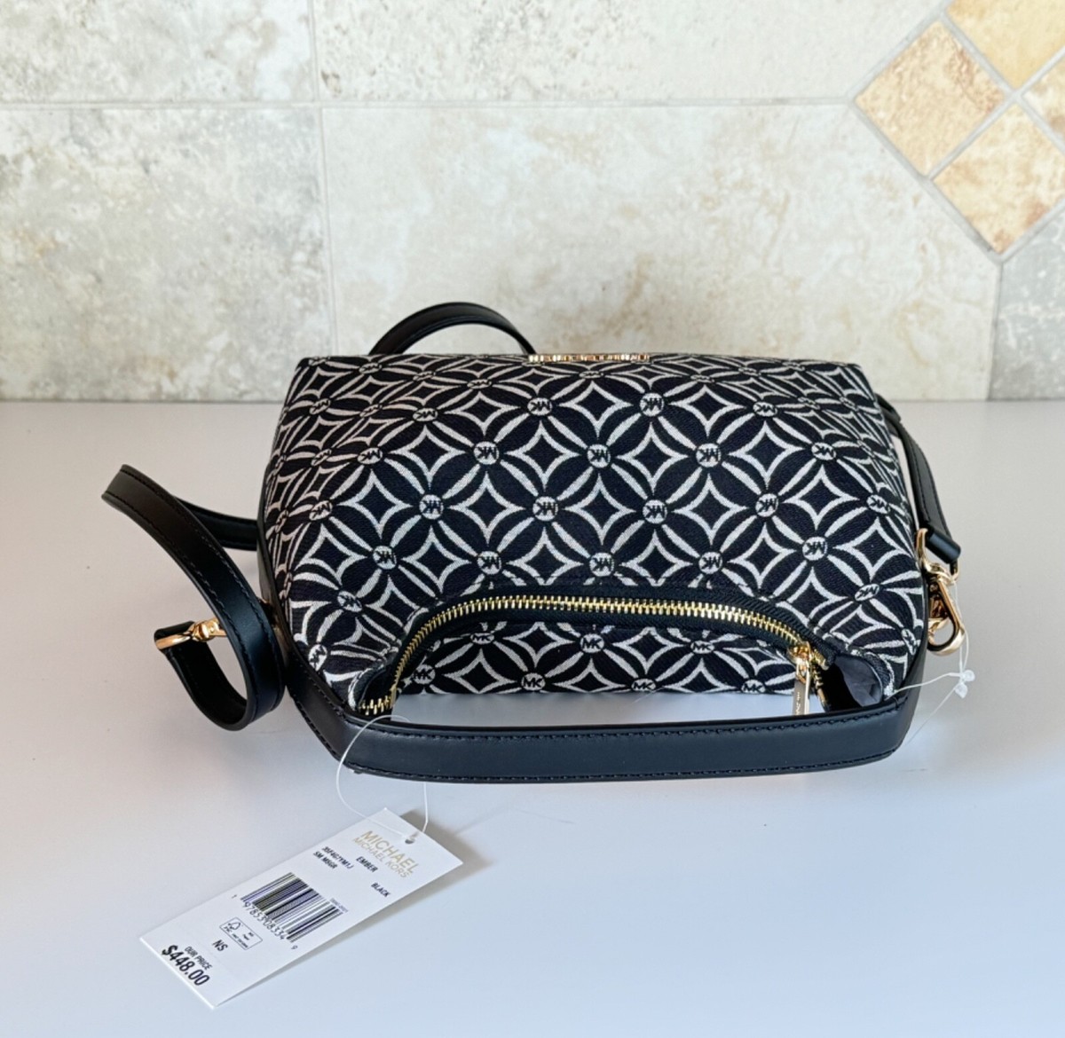 MICHAEL KORS EMBER SMALL SHOULDER CROSSBODY BAG JACQUARD MK BLACK