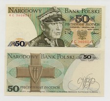 POLAND 50 ZLOTYCH 1988 PICK 142 UNC