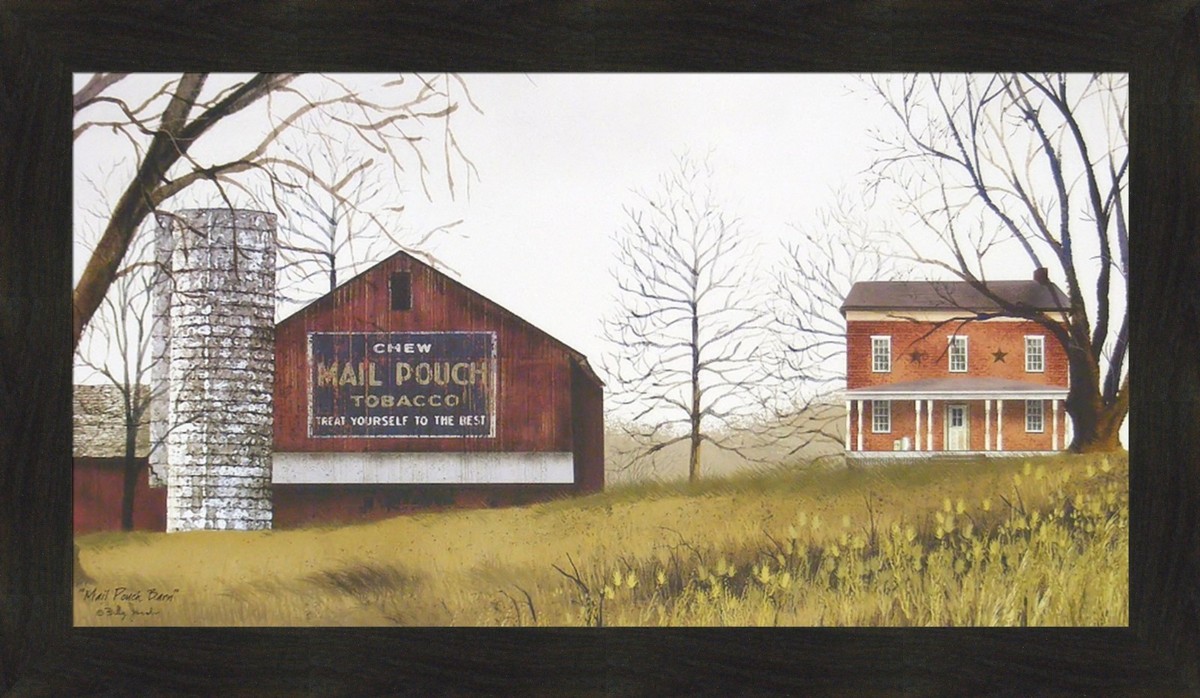 MAIL POUCH BARN by Billy Jacobs 20x34 FRAMED PICTURE Folk Art Tobacco Farm  Silo