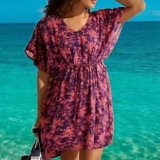 Lands' End Ladies Swim Cover-Up Size XL-XXL Tropical Floral 2X Beach Vacation