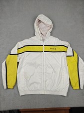 Vintage Nike Windbreaker Jacket Youth Large 12-14 White Yellow Hooded Zip