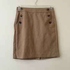 LOFT Ann Taylor 4P Petite Tan Button-Front Pencil Skirt Career Stretch Work