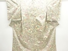 7736010: JAPANESE KIMONO / ANTIQUE KIMONO / SILK / TSUMUGI / WOVEN FLOWERS