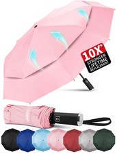 Seniny Windproof Travel Umbrella, Double 45.5 inches, Pink Double Vented 