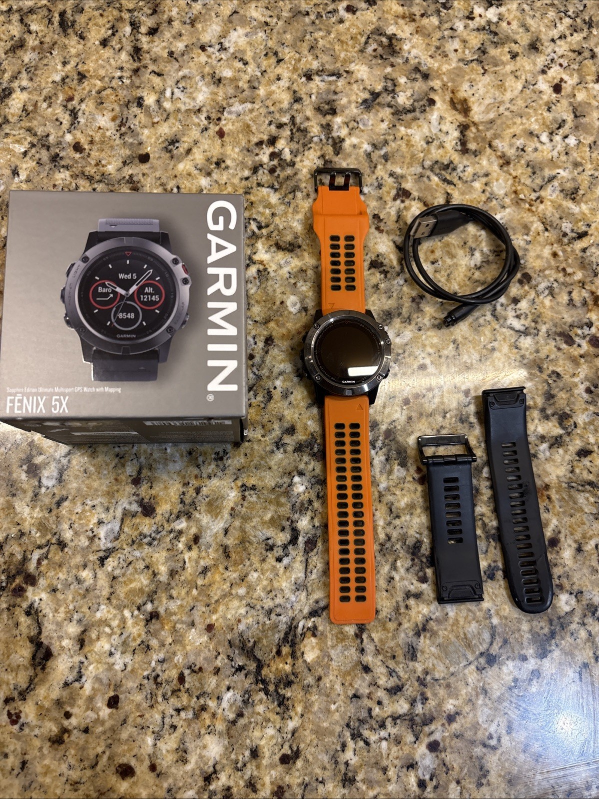 Garmin Fenix 5X Sapphire GPS Multisport Watch Slate Grey 51mm with 2 Bands-image