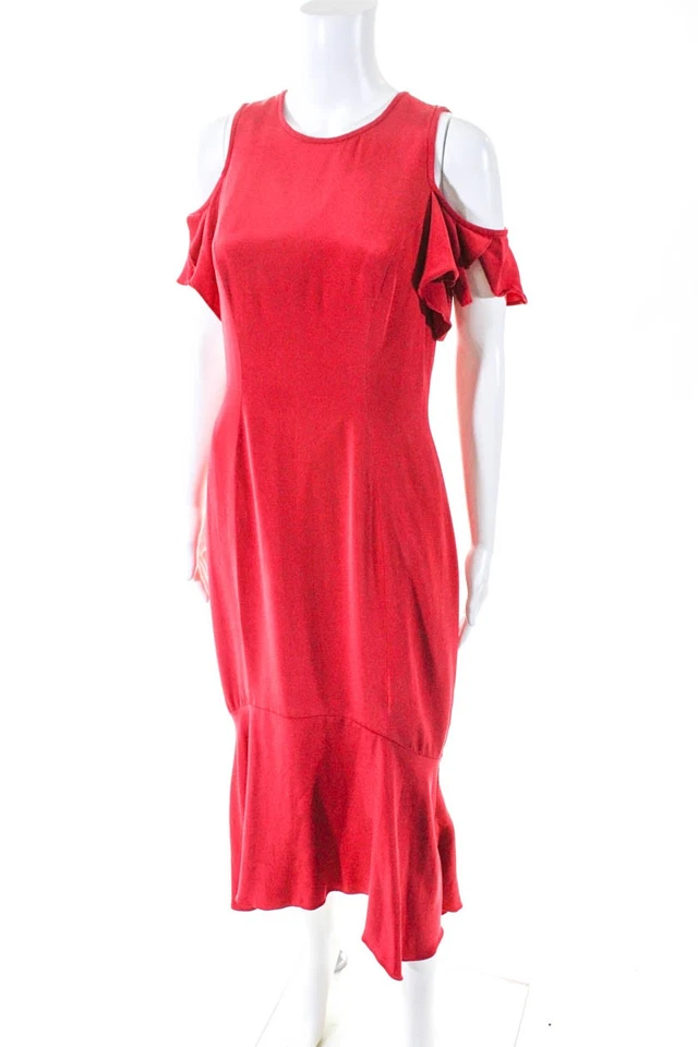 Vestido Theia Mujer Geranio Volantes Rojo Seda Talla 8 11309213 Foto 2 de 4